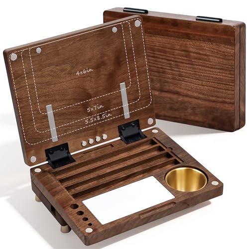 Black Walnut Wooden Watercolor Palette for Schmincke,Travel Paint Palette，Pochade Box for Painting with Base,Portable Plein Air Easel for Watercolor,Gouache, Acrylic, Oil Painting - color: not included Paint grid