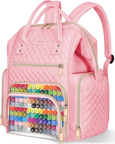 Marker Organizer Case Bag, Large Markers Storage Backpack with USB Port for Artists, Illustrators, Creatives, Pen Travel Holder Case Bag for Art Creativity Craft Supply, Pink - color: Pink