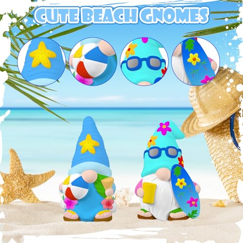Poen 2 Pack Beach Summer Ready to Paint Your Own Gnome Statues, 4 Inches Mini Blank Ceramics to Paint Unpainted Gnome Figurines Crafts DIY for Farmhouse Gift Decor (Beach Style) - style: Beach Style