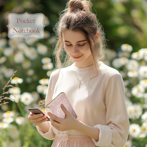 Fabric Pocket Notebook, Flower Cloth Hardcover Journal, A6, 264 Pages, 4x6 Small Notebook & Sketchbook, Similar Embroidered Journal, Lay Flat, Daisy Gifts for Women, Pink - color: A6-Cute Daisy Pink
