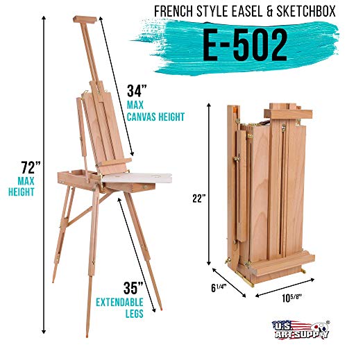 U.S. Art Supply Coronado Small Wooden French Style Field & Studio Sketchbox Easel - Art Easel for Adults, Drawer, Palette - Adjustable Wood Tripod Stand, Portable Artist Table for Painting, Sketching - style: Small Easel