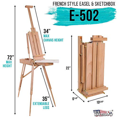 U.S. Art Supply Coronado Small Wooden French Style Field & Studio Sketchbox Easel - Art Easel for Adults, Drawer, Palette - Adjustable Wood Tripod Stand, Portable Artist Table for Painting, Sketching - style: Small Easel