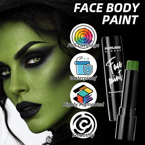 Black White Green Face Paint Sticks Waterproof Eye Black Smooth Smudge-proof Body Paint High Pigment for Sports Event Halloween SFX Makeup Forest Creature Goblin and Nature Themed Looks - color: Black White Green