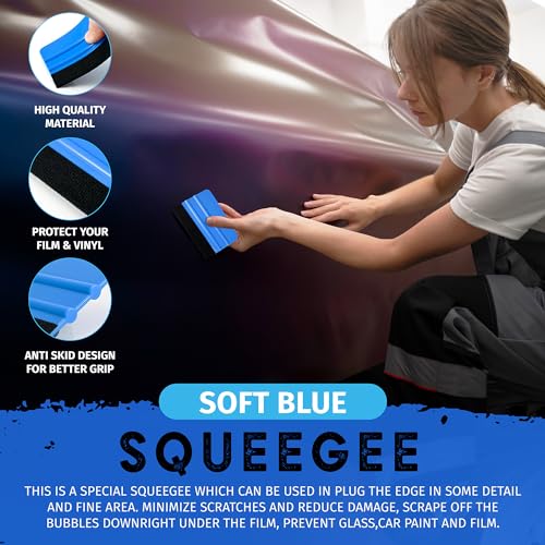 Durable Black Felt Edge Vinyl Squeegee Tool 4-Inch & Craft Knife (3-Pack) | Car Vinyl Film Wrapping Decal Window Tint Work, Professional Scratch Free Squeegee - color: Blue-2