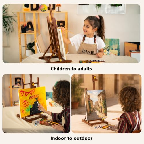 DJAR Medium Tabletop Painting Easel, Assembly-Free, Solid Beechwood, Walnut | Adjustable H-Frame Desktop Painting Stand, Holds canvases up to 27.5", Premium Art Supplies for Students and Beginners - style: Walnut