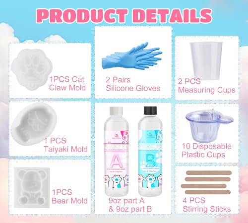 Liquid Silicone for Taba Squishy Kit- 18oz Transparent Liquid Silicone, Super Soft Fast Cure Rubber for Taba Squishies Molds, DIY Squishy Maker Kit for Cat Paw Casting Molding, Stress Relief Craft