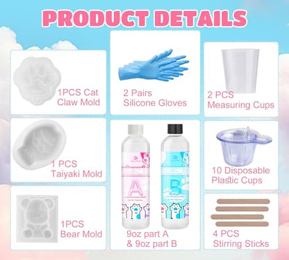 Liquid Silicone for Taba Squishy Kit- 18oz Transparent Liquid Silicone, Super Soft Fast Cure Rubber for Taba Squishies Molds, DIY Squishy Maker Kit for Cat Paw Casting Molding, Stress Relief Craft