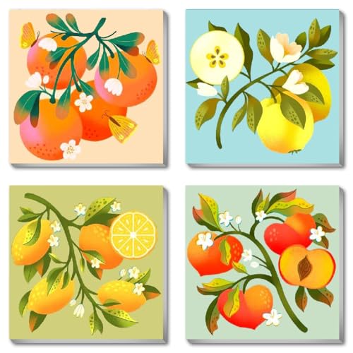 Canrichshop 4 Pack Framed DIY Paint by Numbers Kit for Adults Beginner,Fruit Oil Painting Easy Paint by Number with Canvas,Acrylic Paint Kit Arts and Crafts for Adults for Decor 8x8inch - color: BKH558+BKH559+BKH560+BKH561