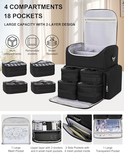 Relavel Tattoo Backpack with 4 Removable Pouches, Tattoo Travel Case with 3 Detachable Dividers, Waterproof Tattoo Carrying Case for Stencil Printer, Equipment and Supplies - Black - color: 01-black
