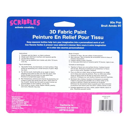 Scribbles Dimensional Fabric Paint 6/Pkg - 80'S Pop - color: 80s Pop