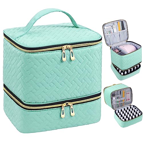 Nail Polish Organizer, Nail Polish Storage Holds 30 Bottles & Nail Lamp, Double Layer Nail Bag Organizer Case, Portable Nail Polish Holder for Nail Tech Travel & Manicure Kit - color: Light Green
