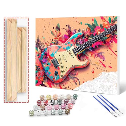 Aihonmin Paint by Numbers Kits for Adults Acrylic,Guitar Ice Fire Picture,Oil Painting Canvas DIY Paint by Numbers Set Painting for Beginners,Home Bedroom Decoration(16x20) DIY Frame-Guitar Music - color: Music-06, size: 16''x20''(DIY Frame)