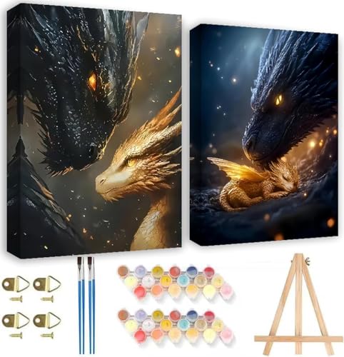 KYOQFVN 2 Pack Dragon Paint by Numbers Kit for Adults Beginner with Framed, Dragon Paint by Number Kits for Adults Beginner, DIY Painting by Number Kits for Home Wall Decor 8x12inch - color: BKH2206+BKH2207-US