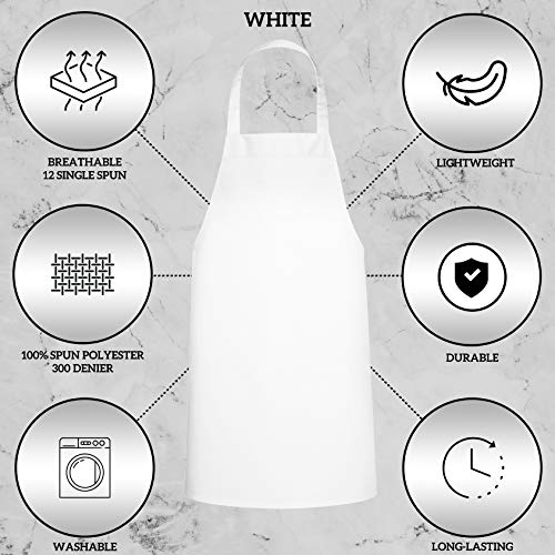 GREEN LIFESTYLE 12 Pack Bib Apron - Unisex White Aprons, Machine Washable Aprons for Men and Women, Kitchen Cooking BBQ Aprons Bulk (Pack of 12, No Pockets, White) - color: White, size: Pack of 12, No Pocket