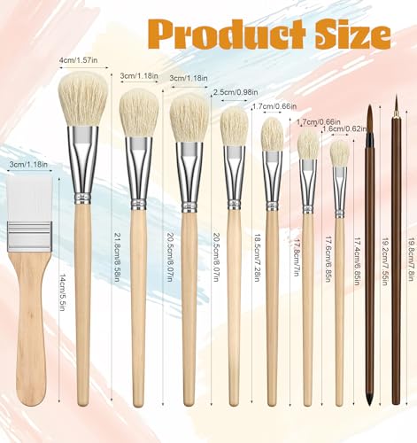10 Pcs Mop Brush for Acrylic Painting, Goat Hair Blend Mop Brush, Art Blending Brushes for Acrylic, Ceramics & Watercolor Painting