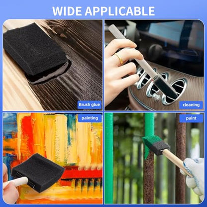 4 PCS Foam Paint Brushes Set, 1" 1.57" 2" 3" with Wooden Handle | Sponge Paint Brush, Details or Large Area Painting, Staining, Varnishes & DIY Craft Projects, Sponge Painting Tools