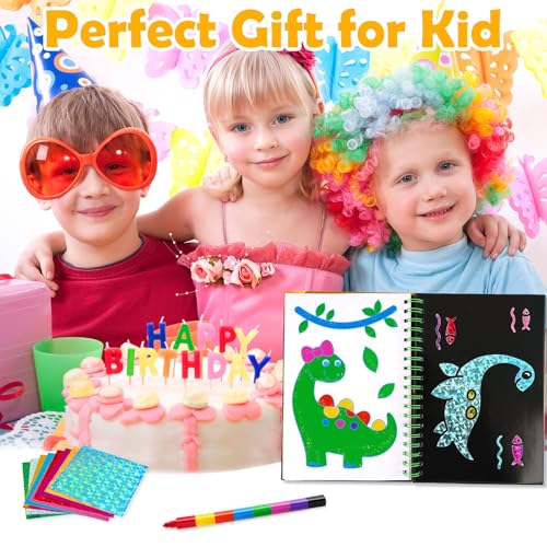 FUNNYB&G Foil Art Craft Kit for Kids 4-10 Years Old: Mess-Free & No-Glue, Create 16 Sparkly Dinosaur& Animal Pictures – Perfect Travel Toy & Birthday Gift for Kids (Dinosaur Animal) - style: Dinosaur