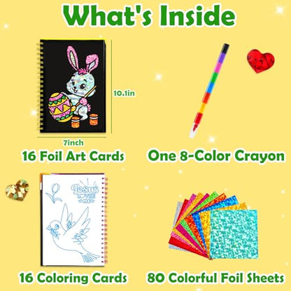 FUNNYB&G Foil Art Craft Kit for Kids 4-10 Years Old: Mess-Free & No-Glue, Create 16 Sparkly Christian Pictures – Perfect Travel Toy & Birthday Gift for Kids (Christian) - style: Christian