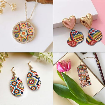 OLYCRAFT 24Pcs Ethnic Patterns Clay Transfer Paper 4 Design Colorful Transfers Paper for Polymer Embroidery Pattern Polymer Clay Transfer Sheets Small Ceramic Decal for Clays Earrings Jewelry Making - color: Ethnic