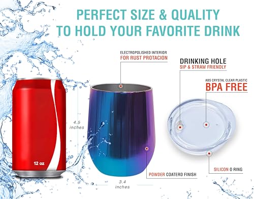 CHILLOUT LIFE 12 oz Stainless Steel Wine Tumbler with Lid - Double Wall Vacuum Insulated Wine Cup Glass Keeping Cold & Hot for Coffee, Champagne, Cocktails, Ice Cream - Dishwasher Safe Color - color: Magic Blue, style: 1 Pack