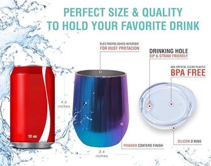 CHILLOUT LIFE 12 oz Stainless Steel Wine Tumbler with Lid - Double Wall Vacuum Insulated Wine Cup Glass Keeping Cold & Hot for Coffee, Champagne, Cocktails, Ice Cream - Dishwasher Safe Color - color: Magic Blue, style: 1 Pack