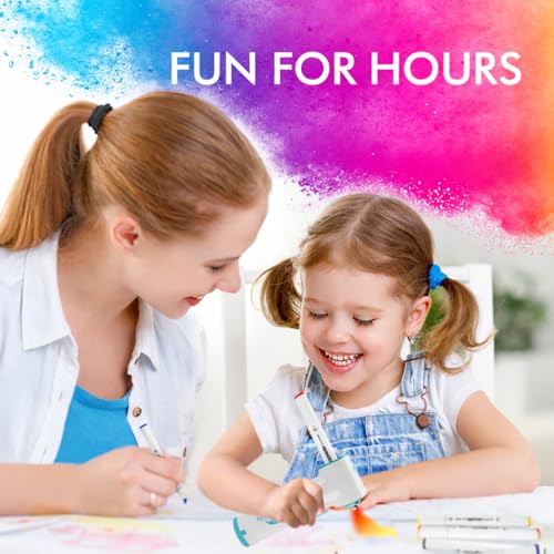 Air Brush Marker Sprayer Set for Kids w 12 Washable Markers & 20 Stencils | Creative Activity for Boys & Girls Ages 5 6 7 8 9 – Arts & Crafts DIY Travel Indoor & Outdoor Perfect Kids Birthday Gift