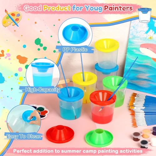 8 Pack 8x10 Inch Canvas Painting Kit, 107 PCS Canvas Boards for Painting with 50 Brushes & Paint Trays & Acrylic Paint & No Spill Cup & Apron & Tablecloth, Mini Painting Canva with Easel Set for Party - color: Rich Colors-8 pack