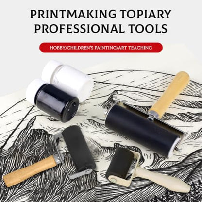 Glomora 3 Pack Rubber Brayer Roller,1.4/2.4/4 Inch Hard Rubber Brayer Rollers,Art Craft Roller for Printmaking,Ink,Wallpapers Stamping Gluing
