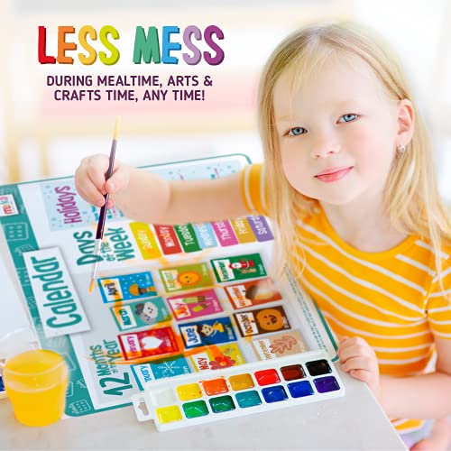 Merka Kids Placemat for Dining Table - 4 Pack 17 x 11 in Multicolor - Teaching Time, Money & Kids Calendar - Four Seasons Scenes - Silicone Reusable & Wipeable - style: Time, Money, Calendar, Seasons