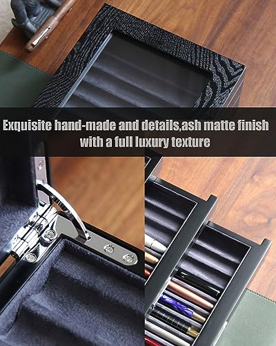 Wood Pen Storage Organizer with 24 Slots, Display Box for Men Gifts, Glass Window Finish, Dark Gray Velvet - color: black 24 slots, gray velvet