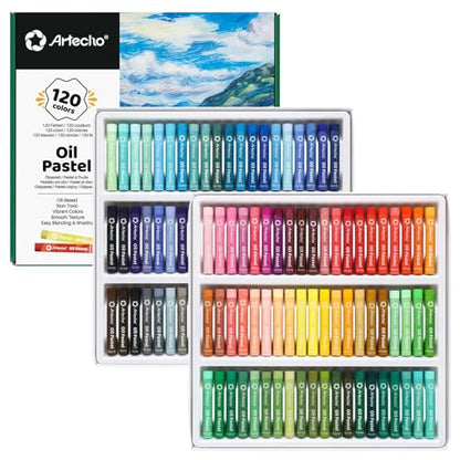 Artecho Oil Pastels Set of 120 PCS (8 x 60 mm) | Soft Oil Pastels for Art Painting, Drawing, Blending, Art Supplies for Artists, Beginners, Students, Teachers - style: 120 Basic Colors