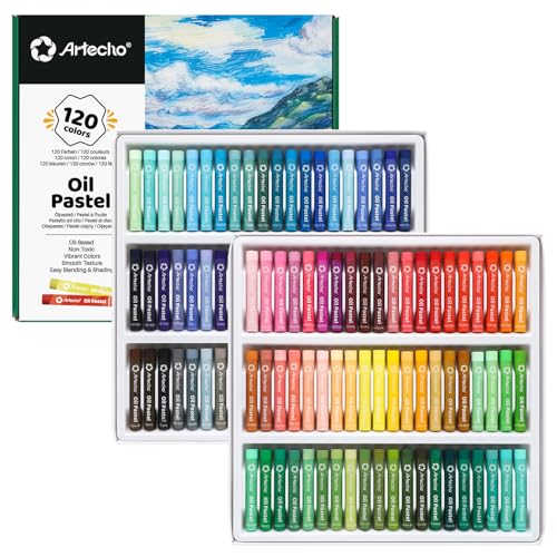 Artecho Oil Pastels Set of 120 PCS (8 x 60 mm) | Soft Oil Pastels for Art Painting, Drawing, Blending, Art Supplies for Artists, Beginners, Students, Teachers - style: 120 Basic Colors