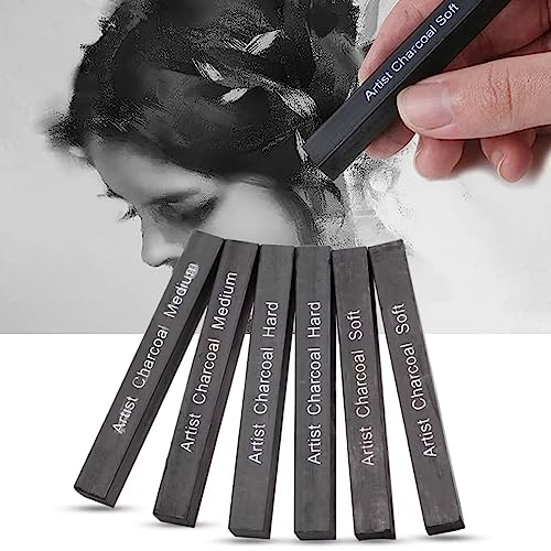 6Pcs Compressed Charcoal Sticks Soft Medium Hard Grade Graphite Sticks Vine Charcoal Sticks for Drawing Charcoal Drawing Set For Sketching Shading Sketch Tools Art Supplies Kits For Beginners Artists