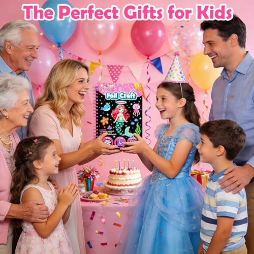FUNNYB&G Foil Art Crafts for Kids Ages 4-8: Valentines Crafts for Kids 2026,Birthday Gift for Girls,Art and Crafts Supplies,Party Favors,Creative Toys for Girls Boys 4 5 6 7 8 9 Years Old(Mermaids) - style: Mermaids