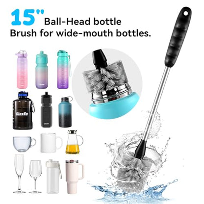4 Pack Bottle Brush Cleaning Set, Including Long Handle Water Bottle Brush and 3 in 1 Cup Lid Cleaning Brush, Straw Cleaner Brush Washing for Baby Bottles, Tumblers, Glasses - color: 4pack-grey