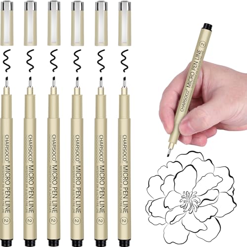 2 Micro Pen, 6 Pack Black Fine Point Pen with Waterproof Archival Ink, 2mm Fineliner Ink Pens for Artist Illustration, Sketching, Anime, Manga, Technical Drawing and Scrapbooking - color: Black, style: 【2】