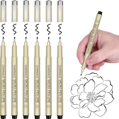 2 Micro Pen, 6 Pack Black Fine Point Pen with Waterproof Archival Ink, 2mm Fineliner Ink Pens for Artist Illustration, Sketching, Anime, Manga, Technical Drawing and Scrapbooking - color: Black, style: 【2】