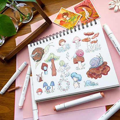 Ohuhu Marker Pads Art Sketchbook - 8.3" x 8.3" Portable Square Size -120 LB/200 GSM Drawing Papers - 60 Sheets/120 Pages - Spiral Bound Sketch Drawing Book for Alcohol Markers Christmas Gift - size: 8.3" x 8.3"