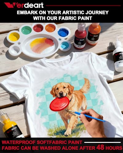 60 Color Fabric Paint Set – 3D Puffy Permanent Textile Paint for T-Shirts, Jeans & Crafts with 10 Brushes, Palette and 3 Stencils - size: 1 Fl Oz (Pack of 60)