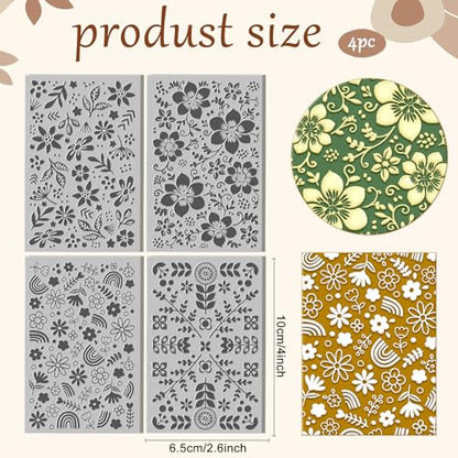 4 Sheets Bohemian Flower Clay Texture Mat Rainbow Polymer Clay Texture Sheets DIY Tools for Pottery Earring Jewelry Making Stamp Engraving Machines, 3.9x2.6inch - style: Rainbow