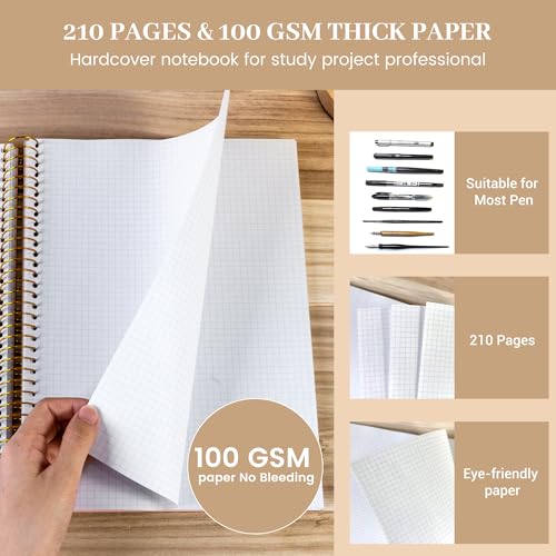 FLYING EAGLE 8.5 x 11 Large Graph Notebook Journal Spiral Graph Grid Notebook 210 Pages Hardcover Notebook Engineering Paper Notebook Graphing Notebook for Men Women, Pink - color: Pink, size: Graph