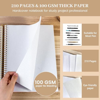 FLYING EAGLE 8.5 x 11 Large Graph Notebook Journal Spiral Graph Grid Notebook 210 Pages Hardcover Notebook Engineering Paper Notebook Graphing Notebook for Men Women, Pink - color: Pink, size: Graph