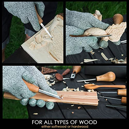 BeaverCraft Wood Carving Gouges Kit SC05 - Wood Carving Chisels Set with Palm Gouge & Flat Straight Chisel, Rounded Short Bent, V-chisels - Whittling Knives, Tools for Beginners and Profi Carvers
