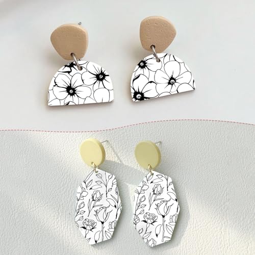 6 Pcs Black Flowers Transfer Paper for Earrings & Polymer Clay, Bloom Blossom Floral Pattern Water Soluble Transfer Sheet for Polymer Clay DIY Art Crafts Jewelry Earrings Making Supplies 5.82X3.9in