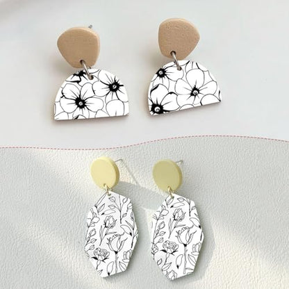 6 Pcs Black Flowers Transfer Paper for Earrings & Polymer Clay, Bloom Blossom Floral Pattern Water Soluble Transfer Sheet for Polymer Clay DIY Art Crafts Jewelry Earrings Making Supplies 5.82X3.9in