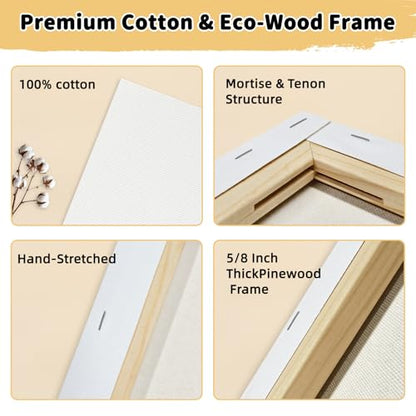 10-Pack 11x14 Stretched Canvas 100% Cotton Triple Primed for Acrylic & Oil | 100% cotton with natural husk, 5/8” Deep Frame, acid-free, No Bleed-Through,Warp-Resistant for acrylic, oil & gouache - size: 10PK - 11"x14"