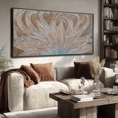 Framed Abstract Neutral Floral Wall Art for Living Room, Minimalist Brown Flower Painting Print Canvas Artwork for Walls, Nature Plant Modern Wall Decor for Bedroom Home Office 24x48 In - color: Brown, size: 48"L x 24"W