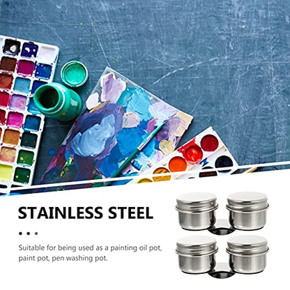Wakauto Stainless Steel Painting Brush Washer Oil Palette Cup Brush Cleaning Pot Lid - size: 9X4.2X3.5CM