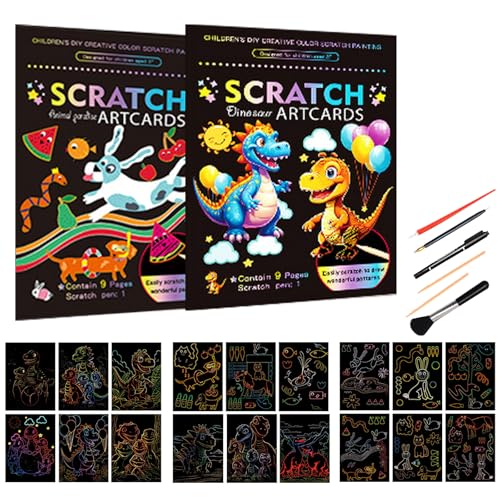 18 Sheets Rainbow Scratch Art Paper Animals Paint by Scratch 7.2 * 5.3inch Black Scratch Art Adult for DIY Crafts Supplies（Animal Themes） - style: Animal Themes