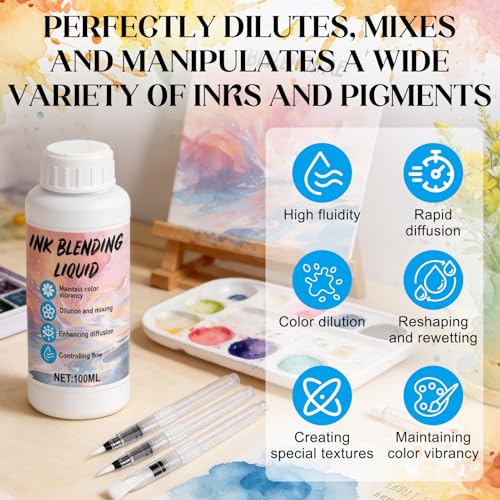 JAOJAO Alcohol Ink Blending Solution, 100ml Ink Medium Liquid, Water Pen | Control Diffusion, Enhance Gloss, Save Ink, Enrich Visual Layers, for Art Painting, Resin, Fluid Art Supplies